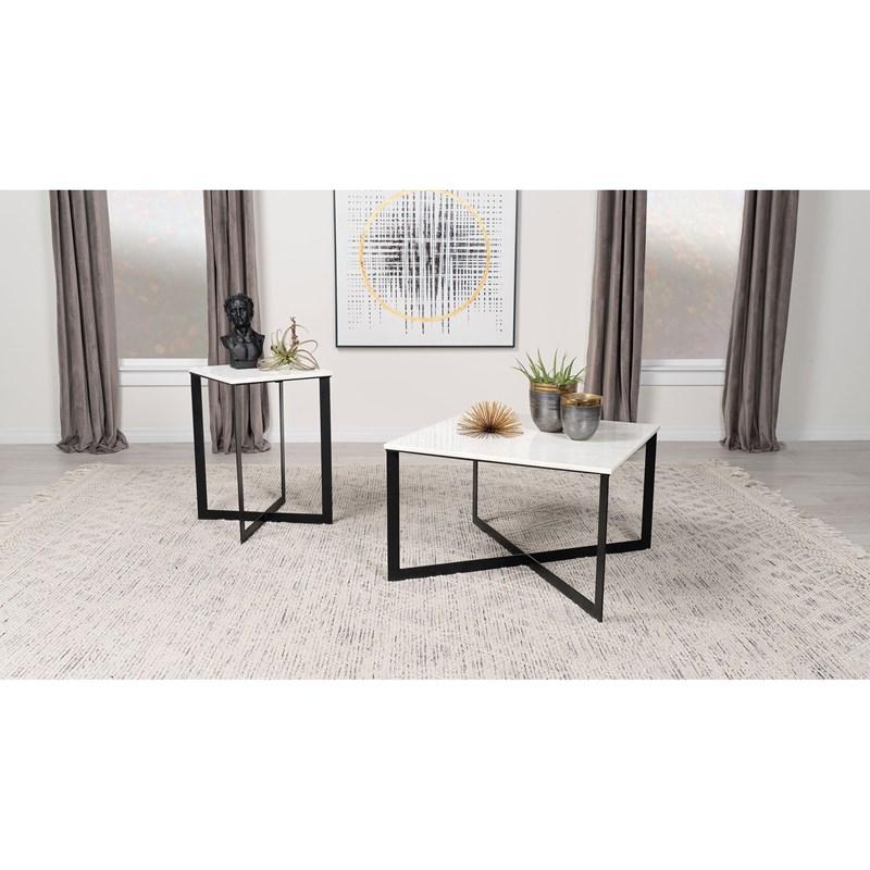Large Picture of Coaster Furniture Tobin 707697 Square Marble Top End Table - White and Black