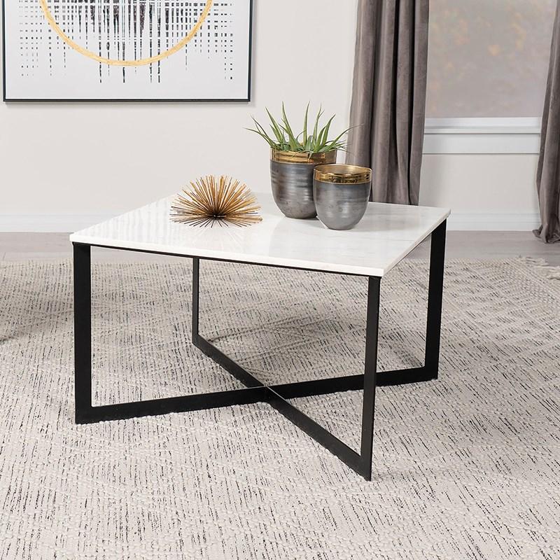 Large Picture of Coaster Furniture Tobin 707698 Square Marble Top Coffee Table - White and Black
