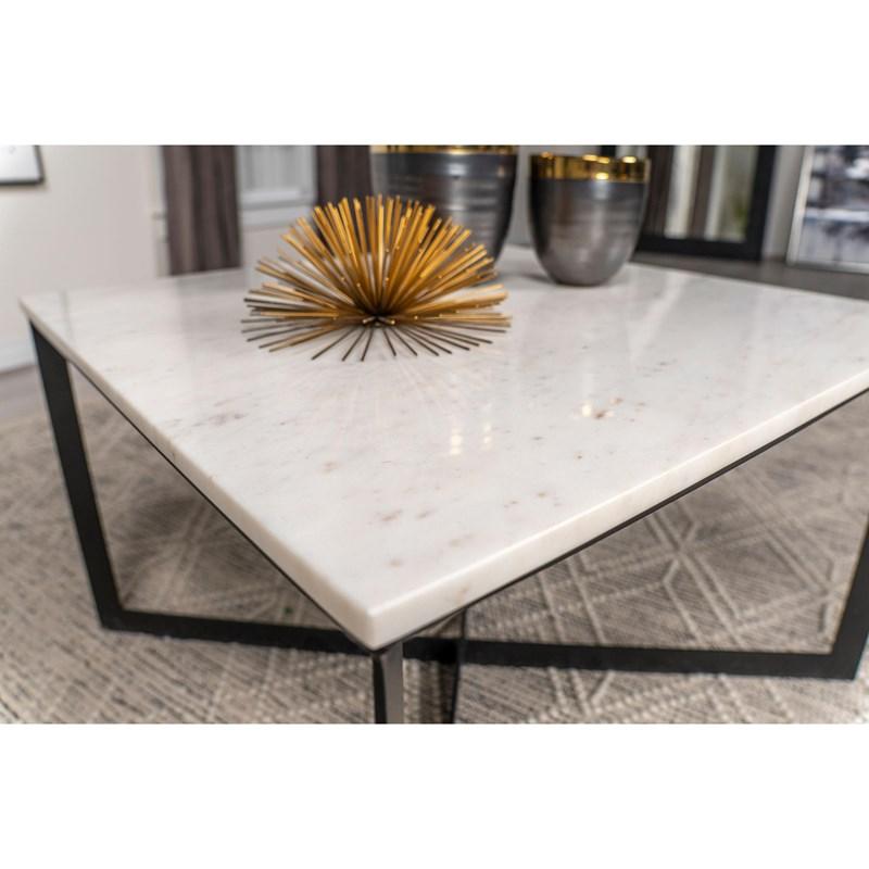 Large Picture of Coaster Furniture Tobin 707698 Square Marble Top Coffee Table - White and Black
