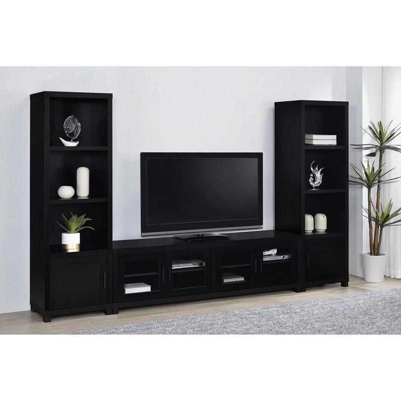 Large Picture of Coaster Furniture Jupiter 707756 3-shelf Engineered Wood Media Tower - Black