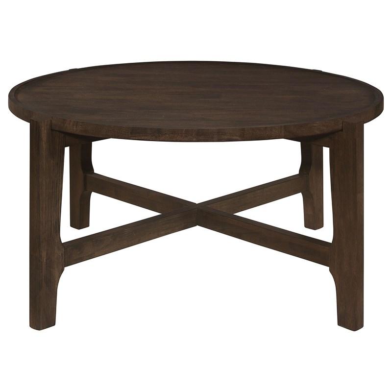 Large Picture of Coaster Furniture Cota 708288 Round Solid Wood Coffee Table - Dark Brown