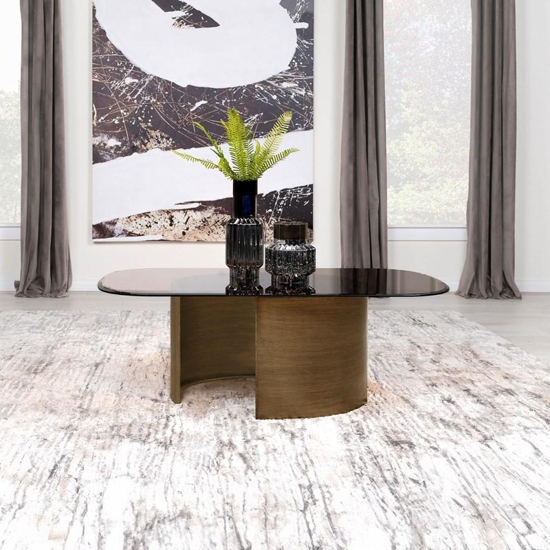 Large Picture of Coaster Furniture Morena 721598 Rectangular Tawny Glass Coffee Table - Brushed Bronze