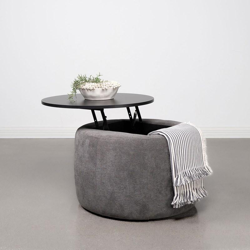 Large Picture of Coaster Furniture Tesoro 910147 Round Upholstered Lift Top Storage - Ottoman Grey