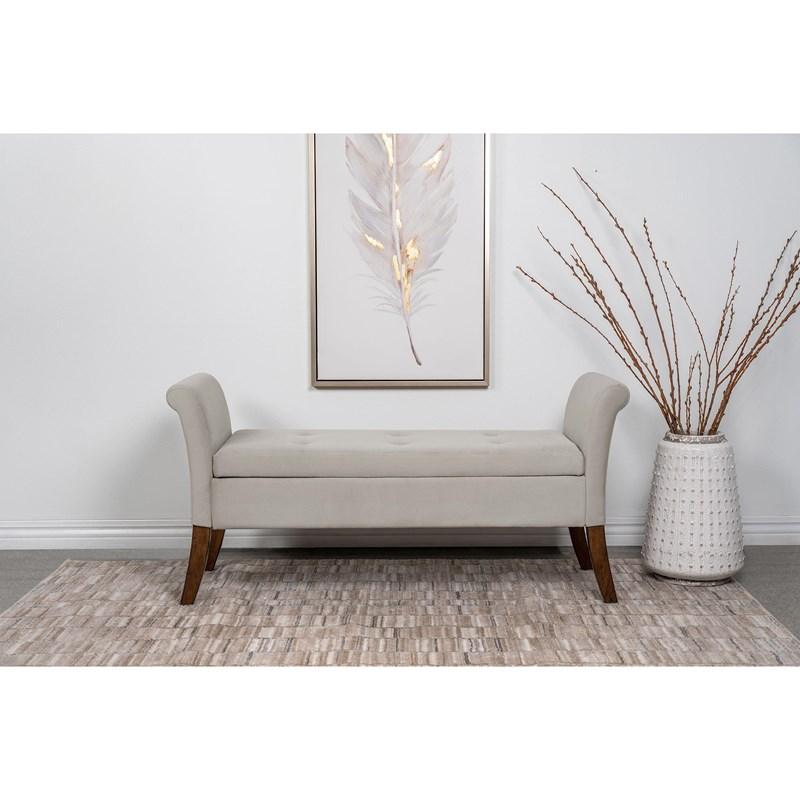 Large Picture of Coaster Furniture Farrah 910238 Velvet Upholstered Rolled Arm Storage Bench - Beige
