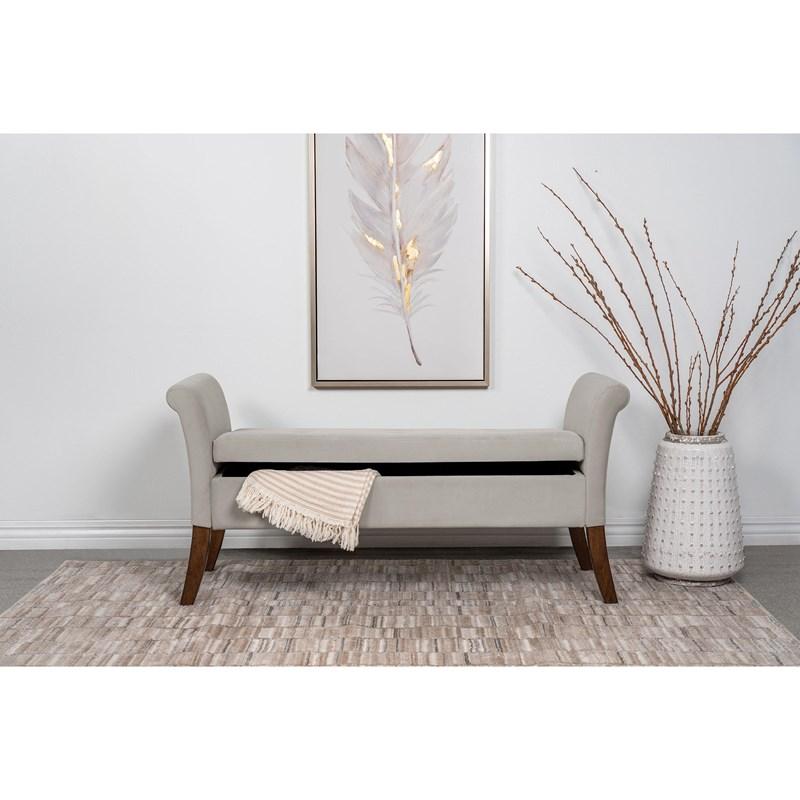Large Picture of Coaster Furniture Farrah 910238 Velvet Upholstered Rolled Arm Storage Bench - Beige