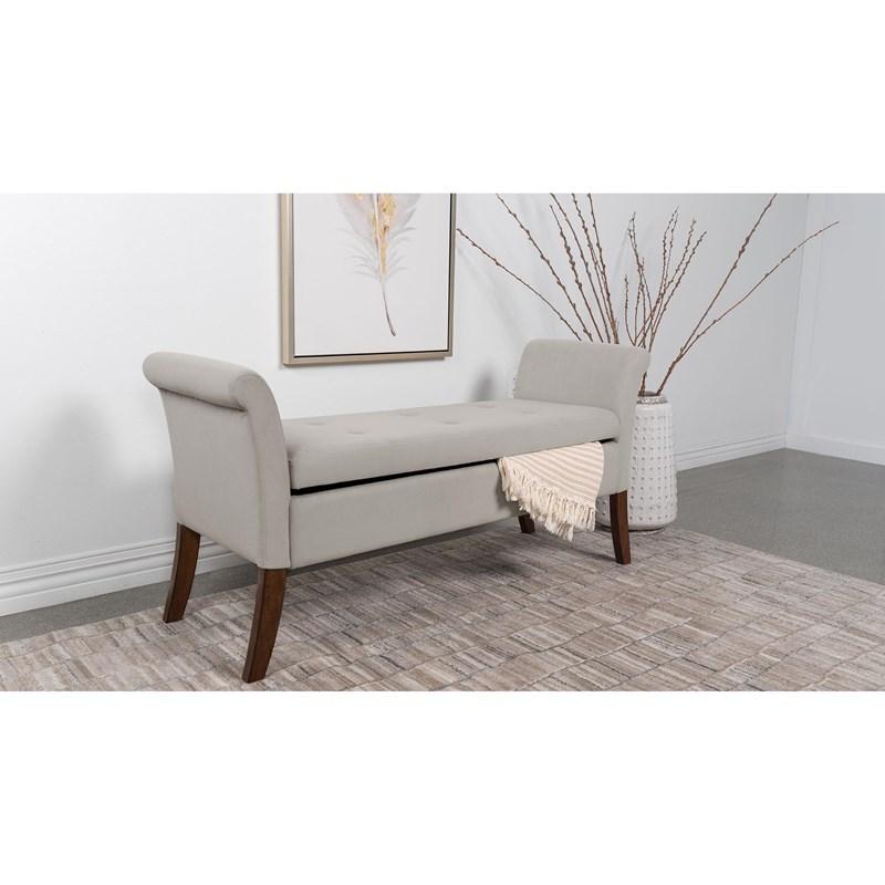 Large Picture of Coaster Furniture Farrah 910238 Velvet Upholstered Rolled Arm Storage Bench - Beige
