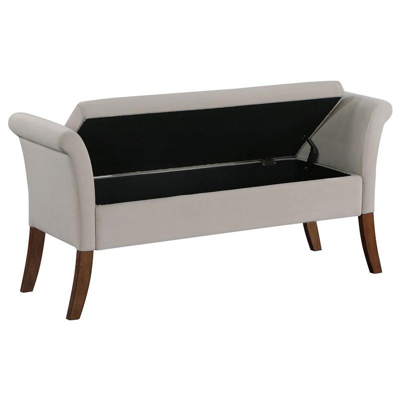 Large Picture of Coaster Furniture Farrah 910238 Velvet Upholstered Rolled Arm Storage Bench - Beige