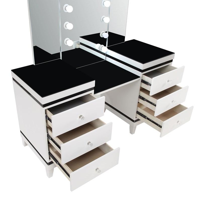 Large Picture of Coaster Furniture Talei 930244 6-Drawer Vanity Set with Lighting - Black and White