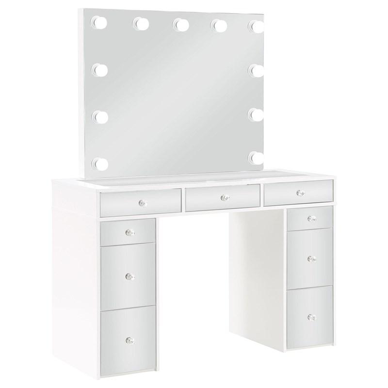 Large Picture of Coaster Furniture Regina 930245 Makeup Vanity Table Set with Lighting - White