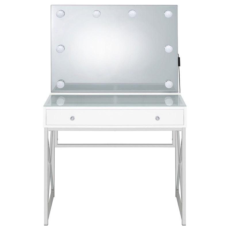 Large Picture of Coaster Furniture Eliza 936164 Vanity Set with Lighting & Stool - White and Chrome