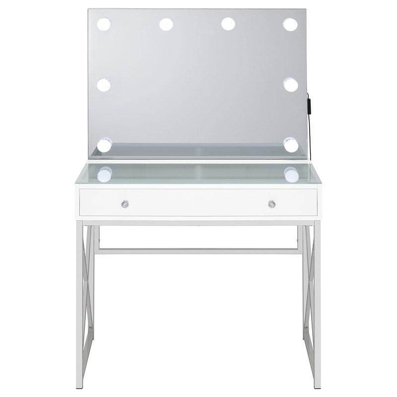 Large Picture of Coaster Furniture Eliza 936164 Vanity Set with Lighting & Stool - White and Chrome