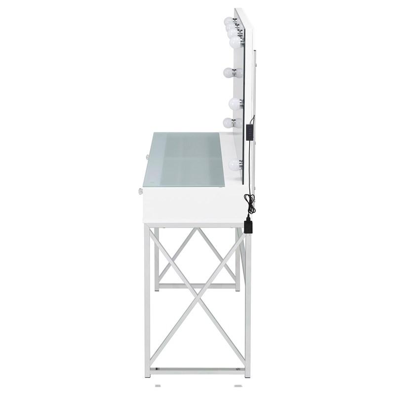 Large Picture of Coaster Furniture Eliza 936164 Vanity Set with Lighting & Stool - White and Chrome