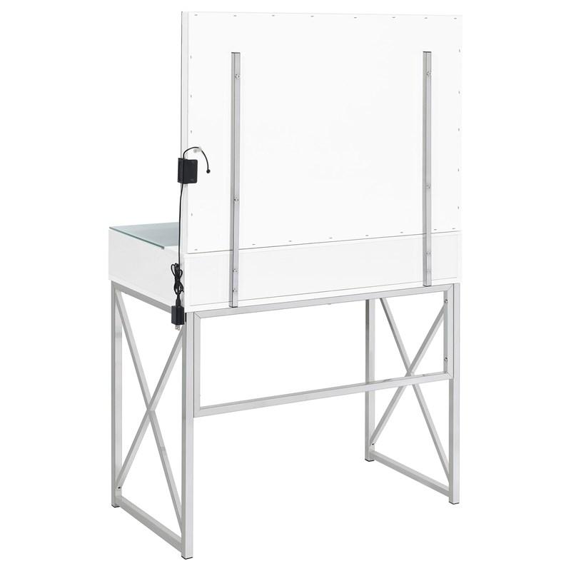 Large Picture of Coaster Furniture Eliza 936164 Vanity Set with Lighting & Stool - White and Chrome