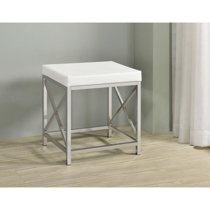 Large Picture of Coaster Furniture Eliza 936164 Vanity Set with Lighting & Stool - White and Chrome
