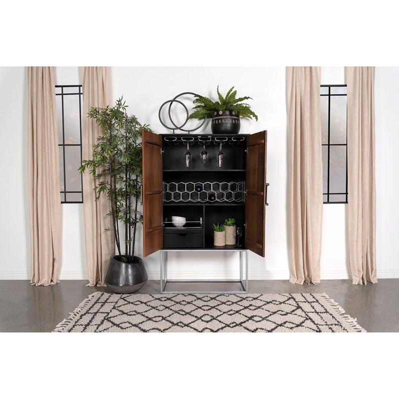 Large Picture of Coaster Furniture Borman 950318 2-door Home Bar Cabinet Wine Storage - Walnut and Black