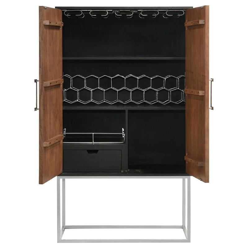 Large Picture of Coaster Furniture Borman 950318 2-door Home Bar Cabinet Wine Storage - Walnut and Black