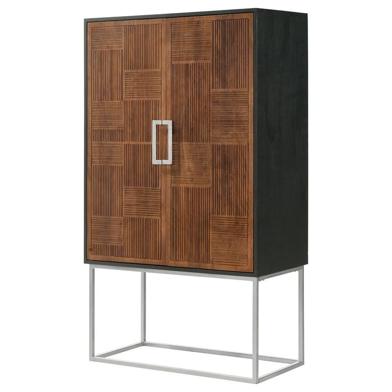 Large Picture of Coaster Furniture Borman 950318 2-door Home Bar Cabinet Wine Storage - Walnut and Black