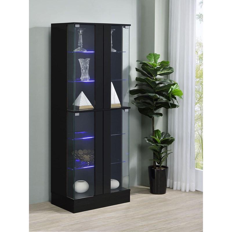 Large Picture of Coaster Furniture Cabra 950398 4-door LED Curio Display Cabinet - Black High Gloss