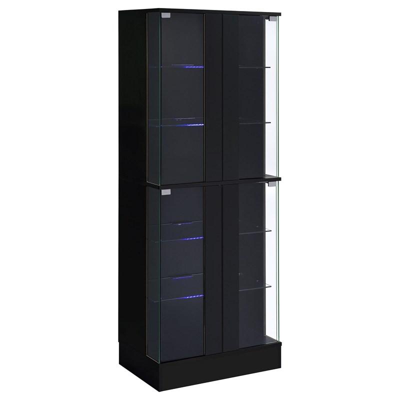 Large Picture of Coaster Furniture Cabra 950398 4-door LED Curio Display Cabinet - Black High Gloss