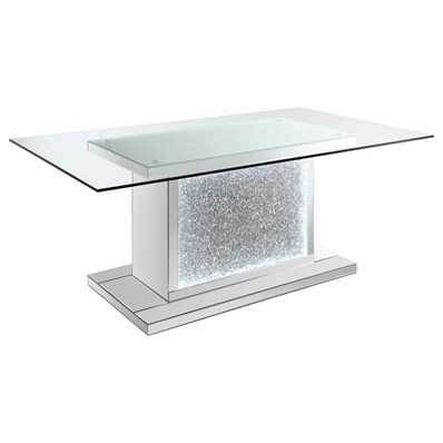 Coaster Furniture Marilyn 115571N Pedestal Rectangle Glass Top Dining Table - Mirror