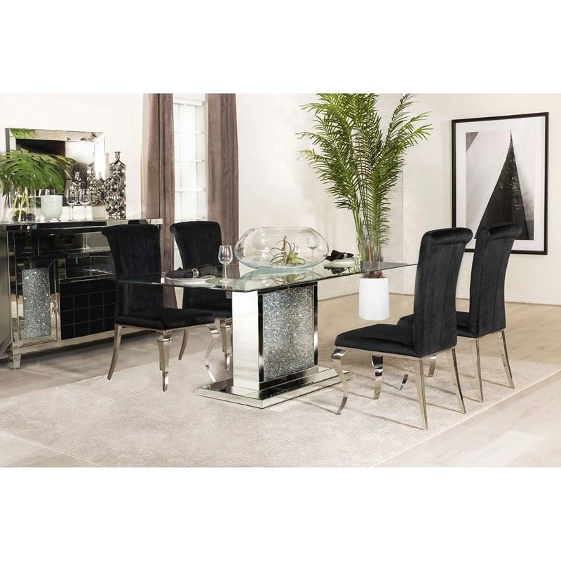 Large Picture of Coaster Furniture Marilyn 115571N Pedestal Rectangle Glass Top Dining Table - Mirror