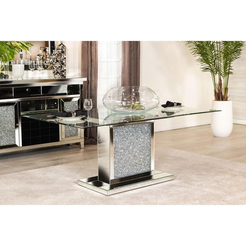 Large Picture of Coaster Furniture Marilyn 115571N Pedestal Rectangle Glass Top Dining Table - Mirror
