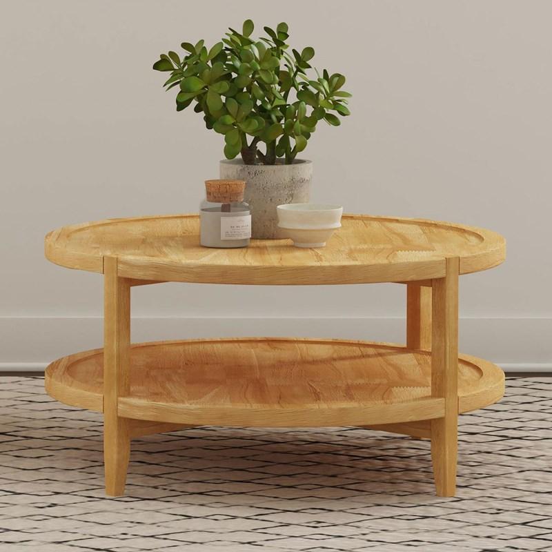 Large Picture of Coaster Furniture Camillo 709698 Round Solid Wood Coffee Table - Maple Brown
