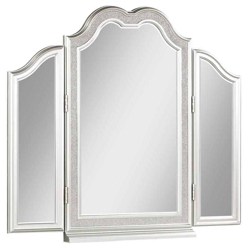 Large Picture of Coaster Furniture Evangeline 223397-SET 4-drawer Vanity Set with Stool - Silver Oak