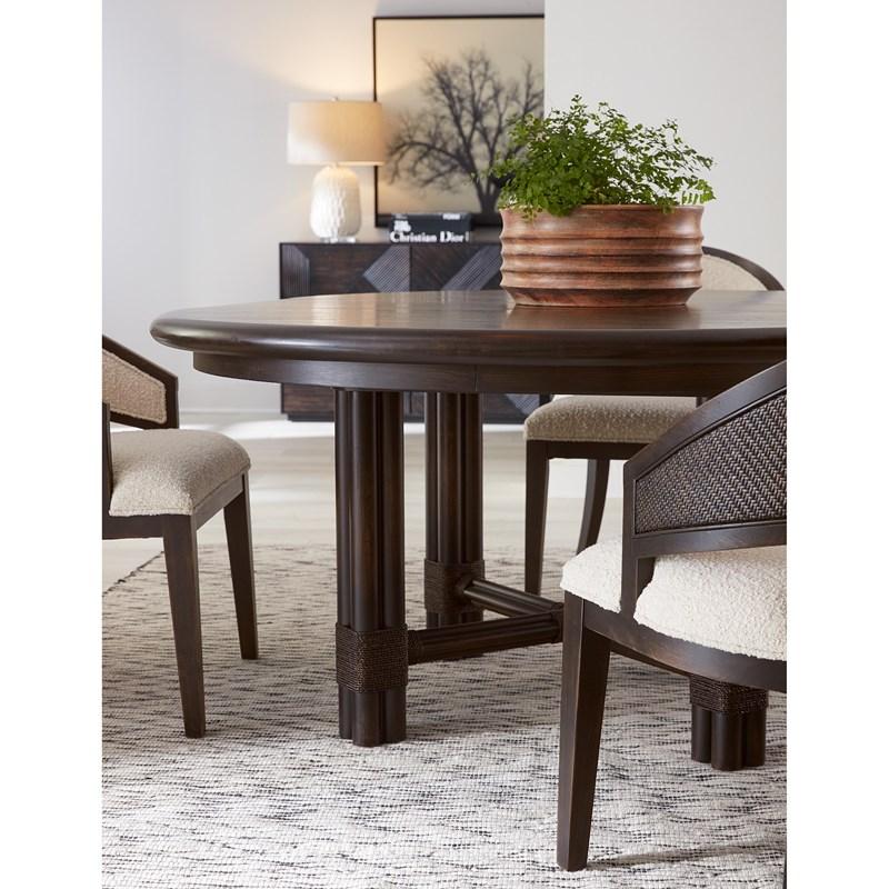 Large Picture of Hooker Furniture 6950-75201-99 Retreat Pole Rattan Round Dining Table with 1-20in Leaf