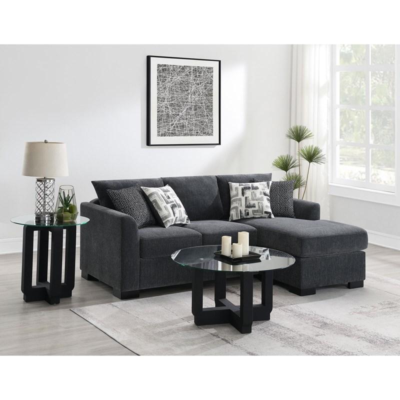 Large Picture of Coaster Furniture Storey 504777 Upholstered Sleeper Sectional Chaise Sofa - Dark Grey
