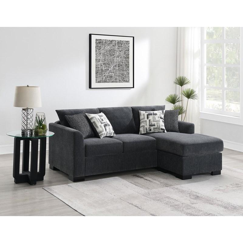 Large Picture of Coaster Furniture Storey 504777 Upholstered Sleeper Sectional Chaise Sofa - Dark Grey