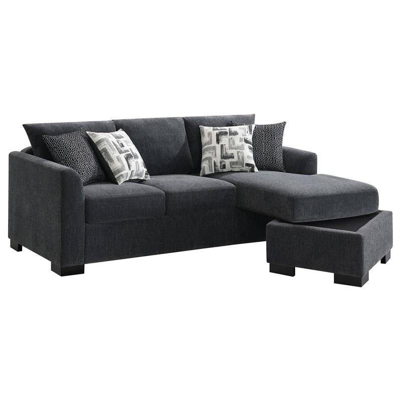 Large Picture of Coaster Furniture Storey 504777 Upholstered Sleeper Sectional Chaise Sofa - Dark Grey