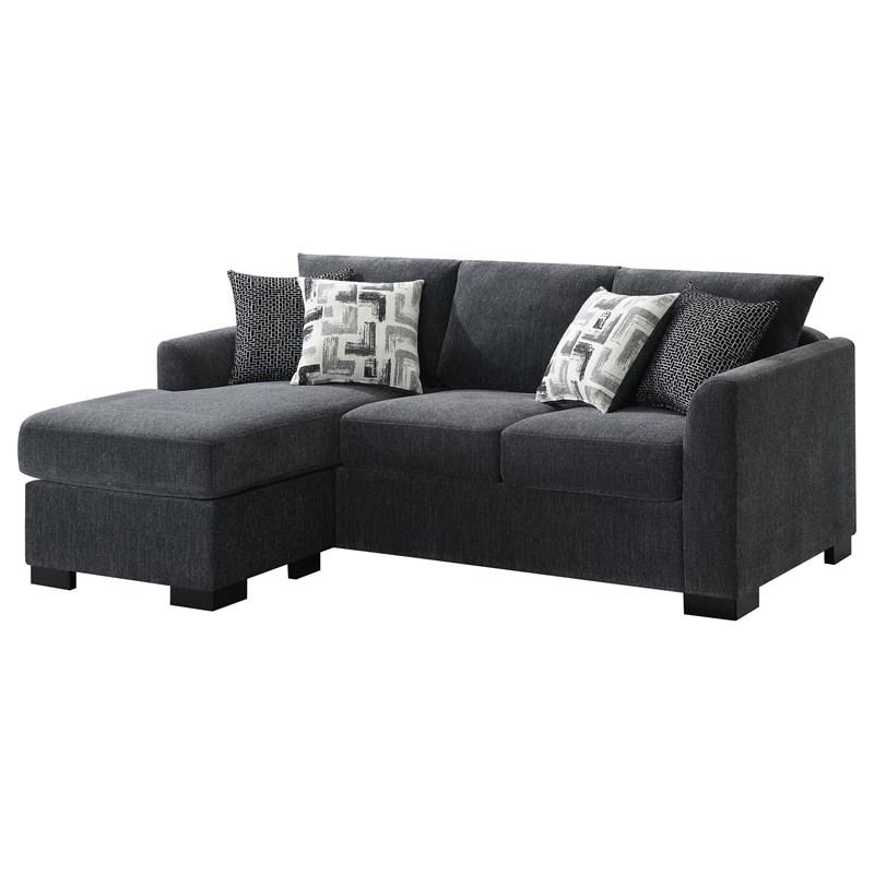 Large Picture of Coaster Furniture Storey 504777 Upholstered Sleeper Sectional Chaise Sofa - Dark Grey