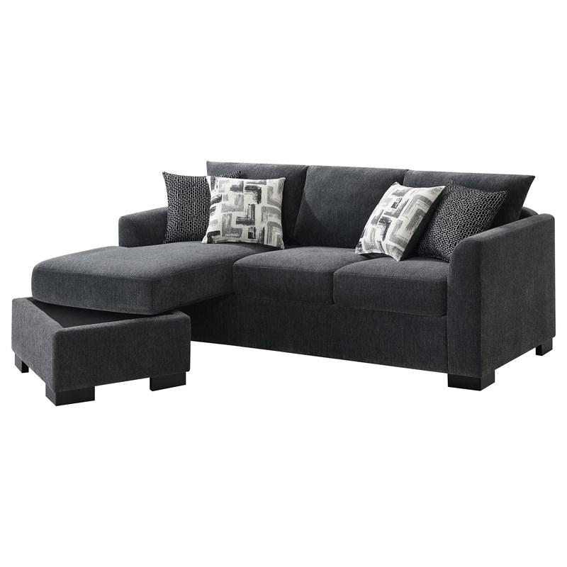 Large Picture of Coaster Furniture Storey 504777 Upholstered Sleeper Sectional Chaise Sofa - Dark Grey
