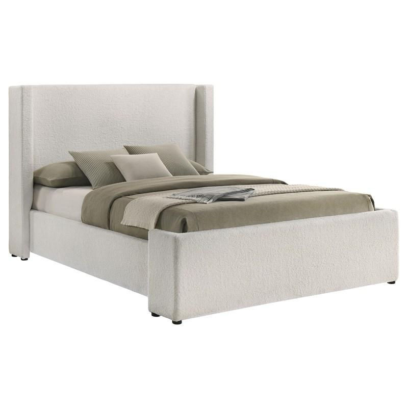 Coaster Furniture Alamosa 310078Q Boucle Upholstered Queen Wingback Bed - White