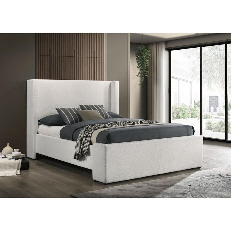Large Picture of Coaster Furniture Alamosa 310078Q Boucle Upholstered Queen Wingback Bed - White