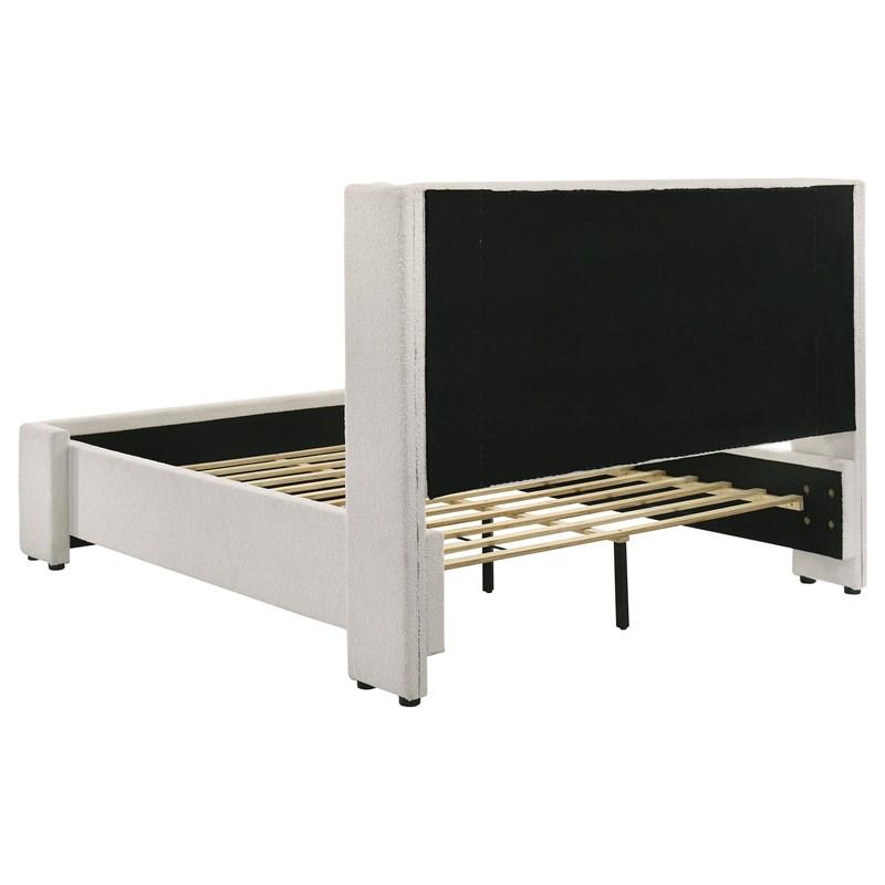 Large Picture of Coaster Furniture Alamosa 310078Q Boucle Upholstered Queen Wingback Bed - White