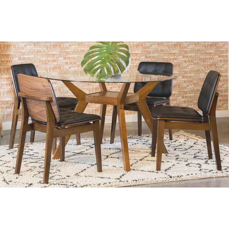 Large Picture of Coaster Furniture Paxton 122180BG Round 48-inch Glass Top Wood Dining Table - Nutmeg