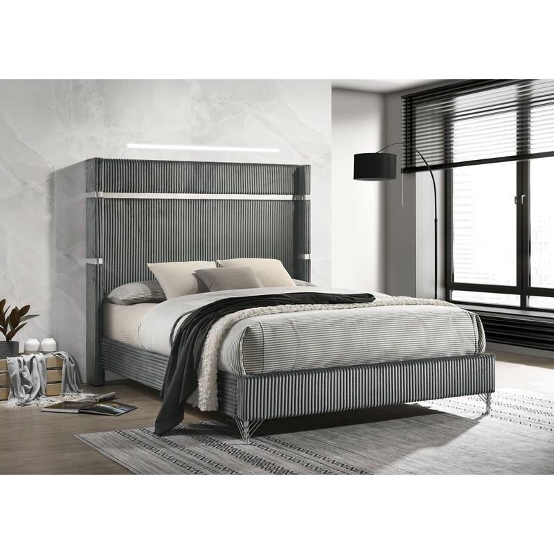 Large Picture of Coaster Furniture Lucia 224991KE 61-inch Upholstered Eastern King Wingback Bed - Grey