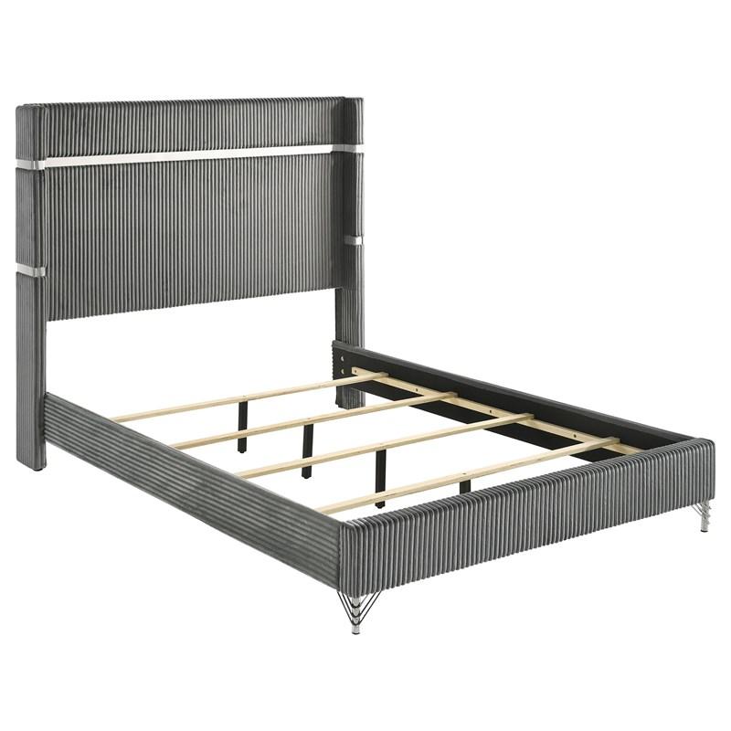 Large Picture of Coaster Furniture Lucia 224991KE 61-inch Upholstered Eastern King Wingback Bed - Grey