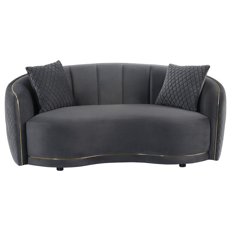 Large Picture of Coaster Furniture Brookside 504845 Velvet Upholstered Curved Loveseat - Dark Grey