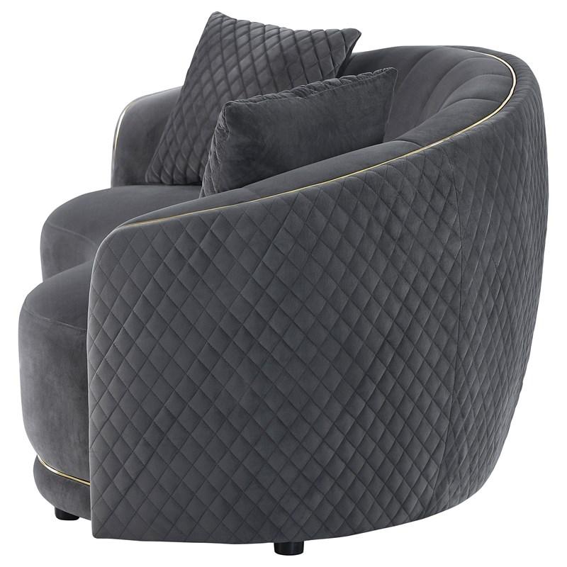 Large Picture of Coaster Furniture Brookside 504845 Velvet Upholstered Curved Loveseat - Dark Grey