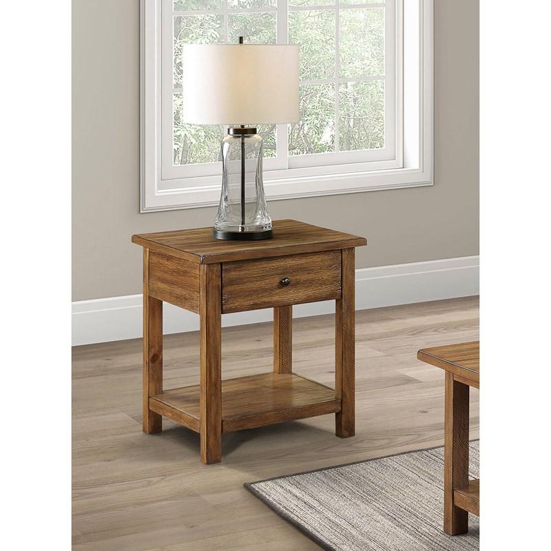 Large Picture of Coaster Furniture Payne 710547 1-Drawer Wood End Table with Shelf - Distressed Brown