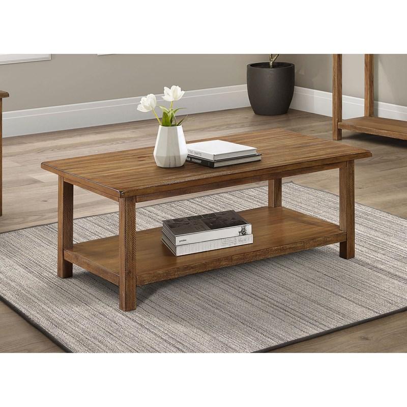Large Picture of Coaster Furniture Payne 710548 Wood Coffee Table with Shelf - Distressed Brown