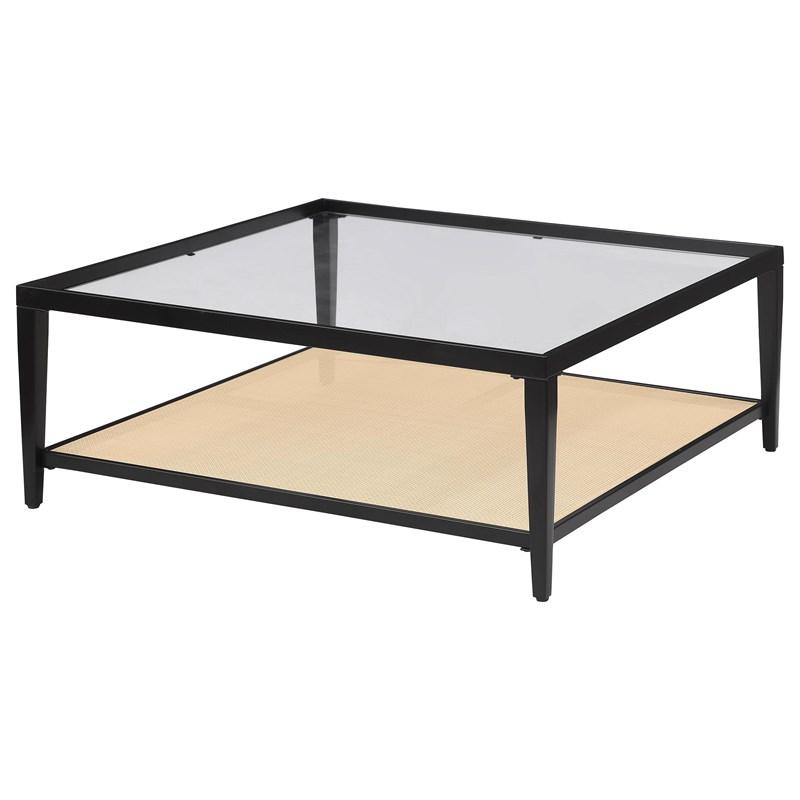 Large Picture of Coaster Furniture Amherst 710658 Glass Top Metal with Cane Shelf Coffee Table - Black