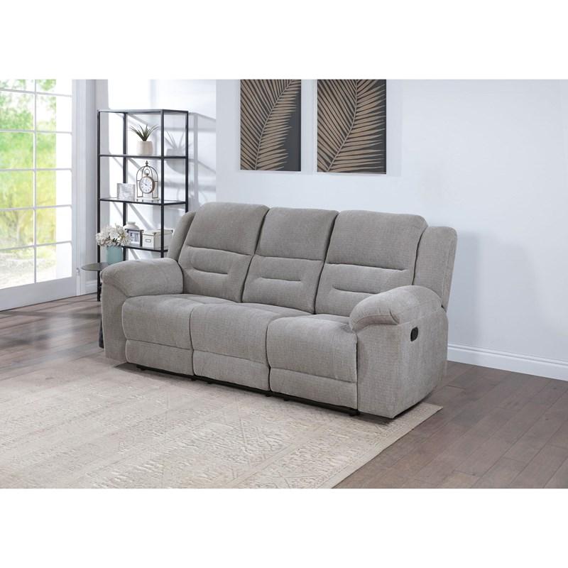 Large Picture of Coaster Furniture Gilson 602551 Chenille Upholstered Reclining Sofa - Grey
