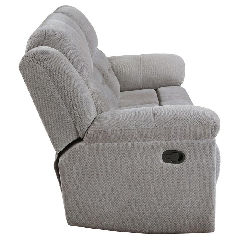 Large Picture of Coaster Furniture Gilson 602551 Chenille Upholstered Reclining Sofa - Grey