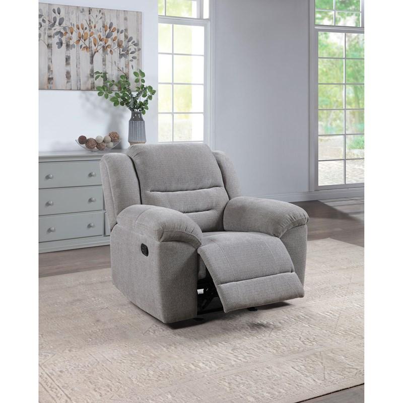 Large Picture of Coaster Furniture Gilson 602553 Chenille Upholstered Glider Recliner Chair - Grey