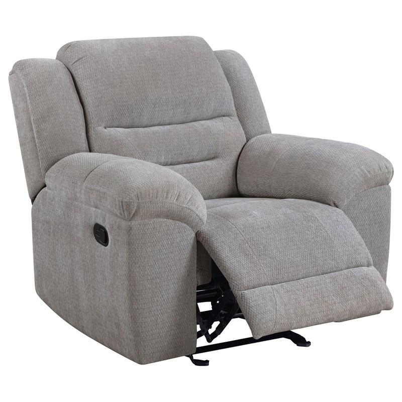 Large Picture of Coaster Furniture Gilson 602553 Chenille Upholstered Glider Recliner Chair - Grey