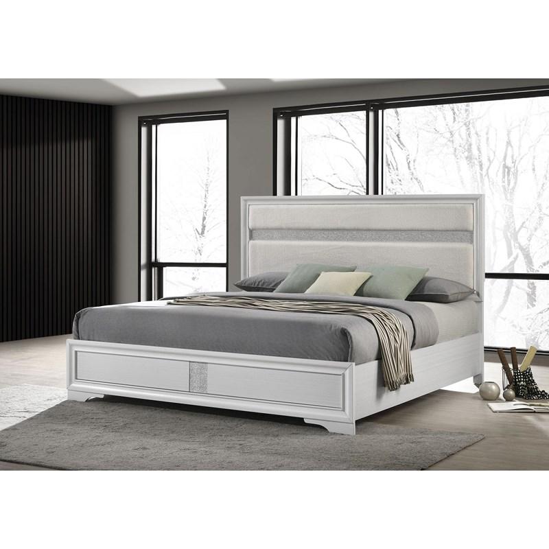 Large Picture of Coaster Furniture Miranda 205110KE 54-inch Upholstered Eastern King Panel Bed - White